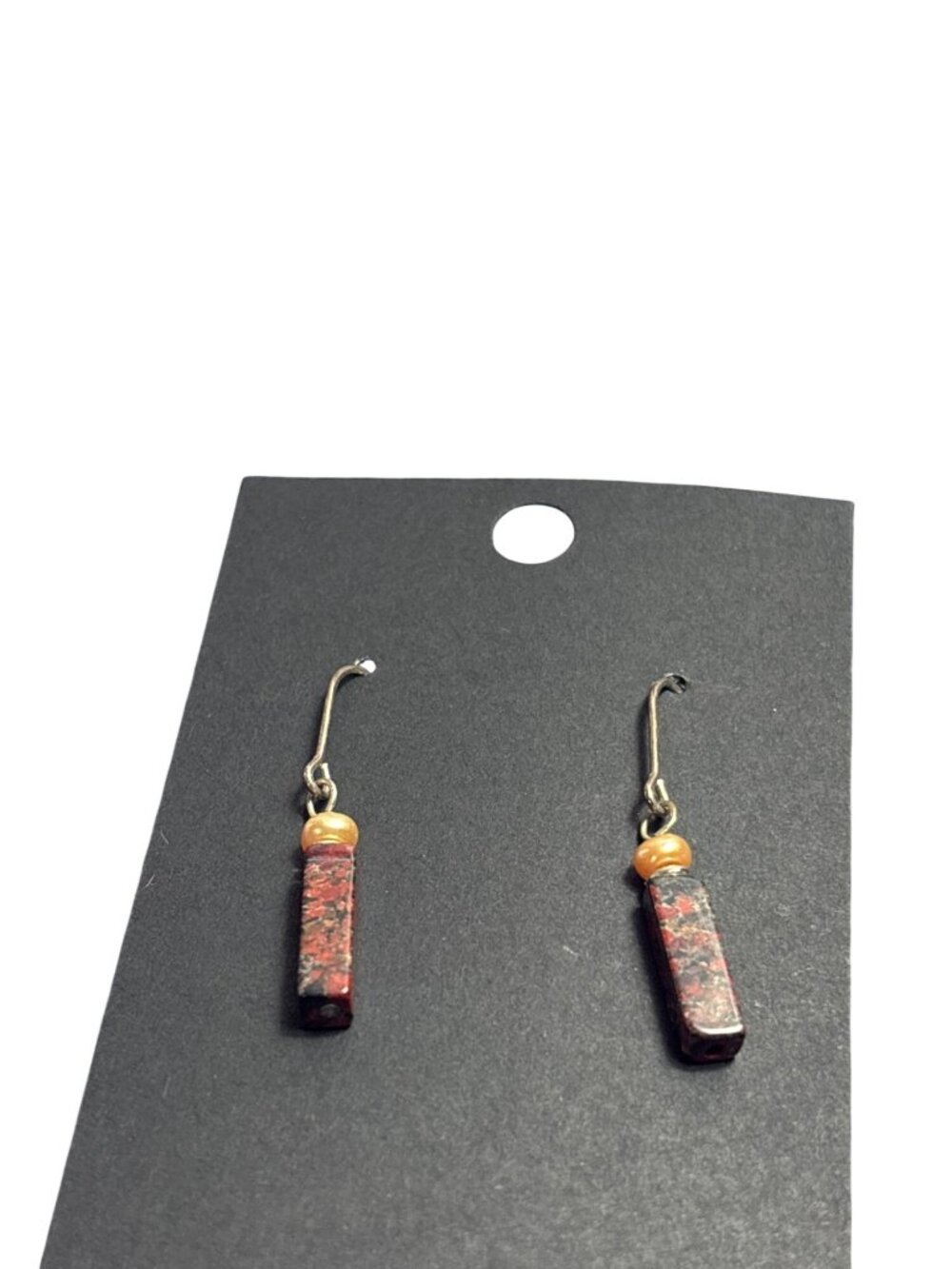 Unmarked 925 Sterling Silver Freshwater Pearl Red Jasper Stone Dangle Earrings